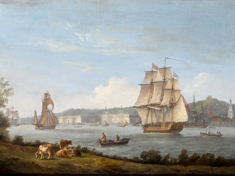 1759-Thomas Luny - Londra, una veduta di Greenwich con navi sul Tamigi